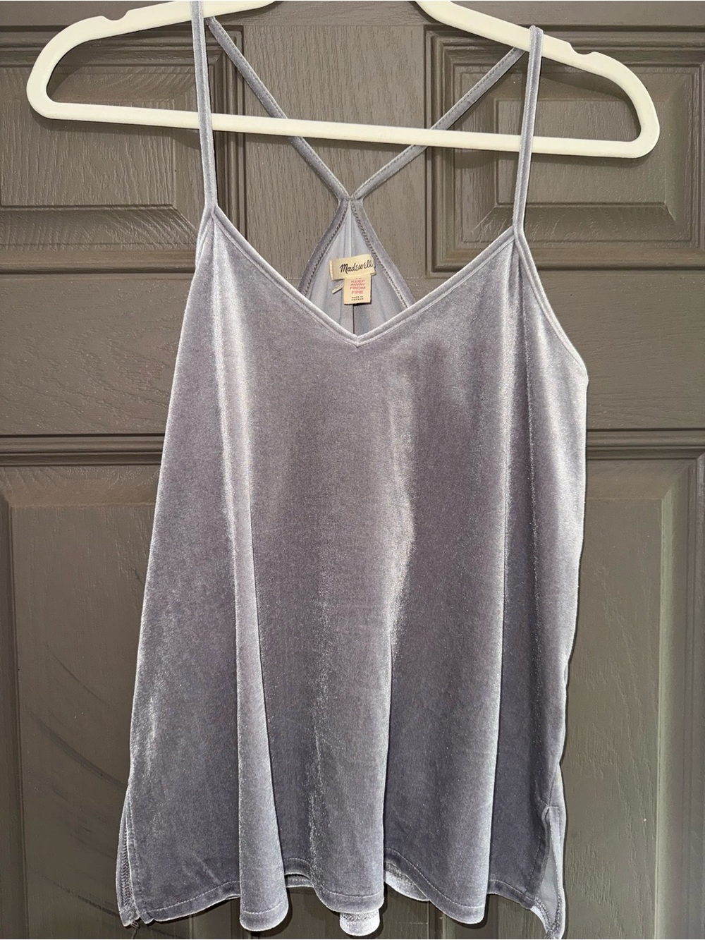 Madewell Silver Velvet V-Neck Spaghetti Strap Cami